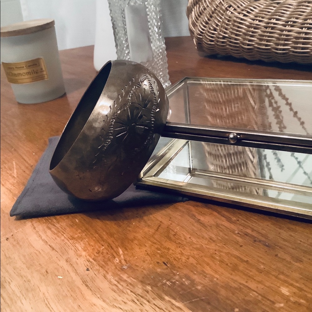 Brass Floral Etched Large Bangle Bracelet